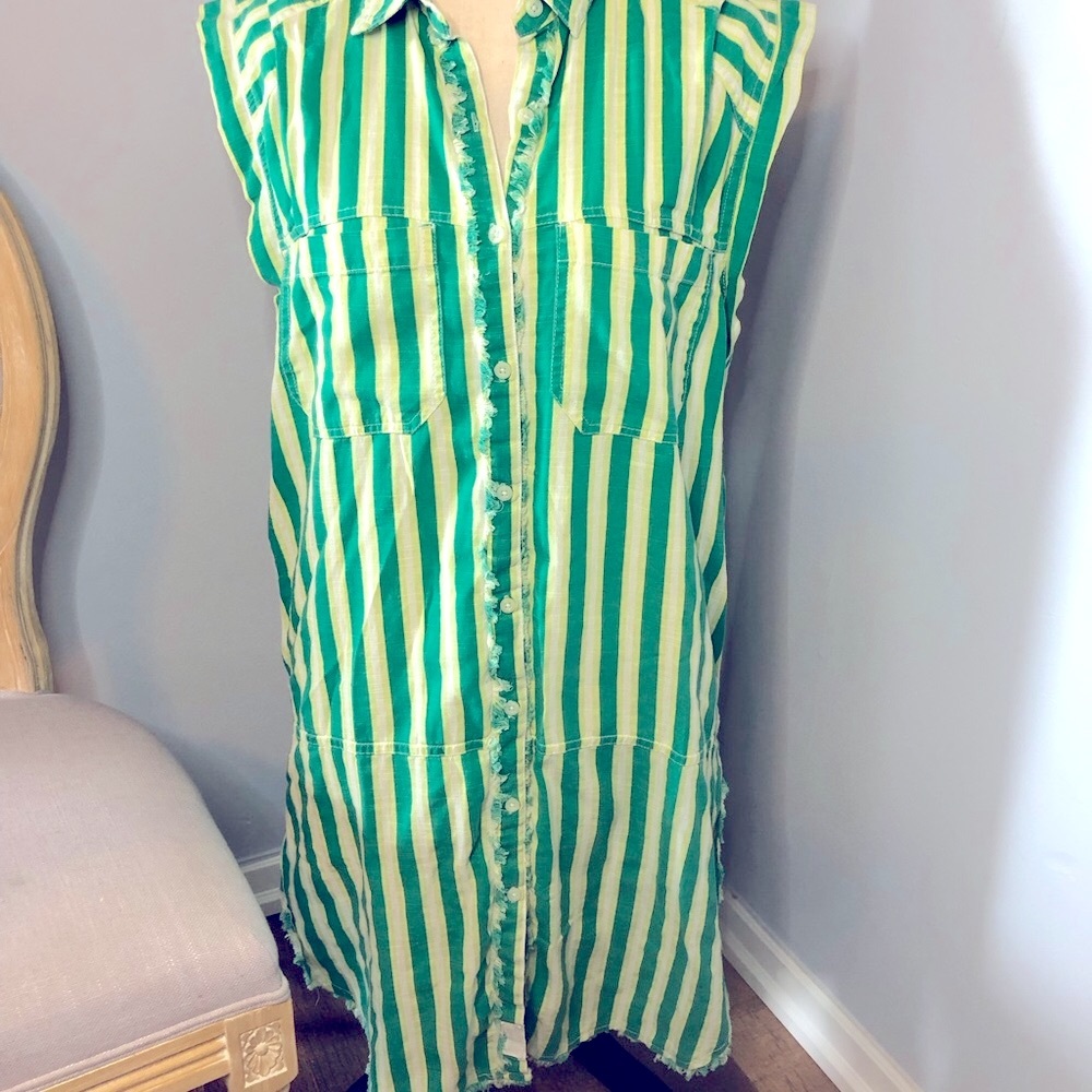 Free People We The Free Green Striped Shirt Midi Dress size S - Picture 8 of 13